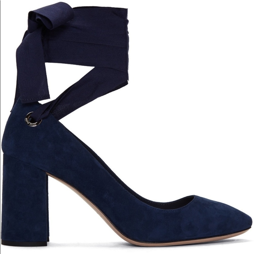 Miu Miu Suede Pump Block Heel Size 36 Bridal - image 5
